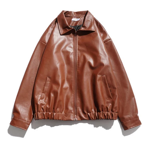 Riolio PU Leather Jackets Men Bomber Coats American Retro Streetwear Chic Handsome Zip-Up Y2k Clothes Cool Pure Minimalist Chaqueta New