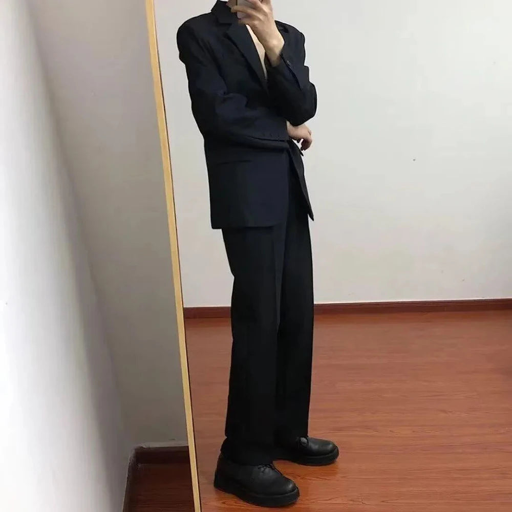 Riolio Mens Suit Casual Versatile Korean Style Jacket  Autumn Business Casual Ins Trend Luxury  Loose Slim Fit Outfit Men’s Clothing