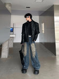 Riolio American high street men and women trendy personalized straight leg washed jeans for couples spring loose retro casual pants y2k
