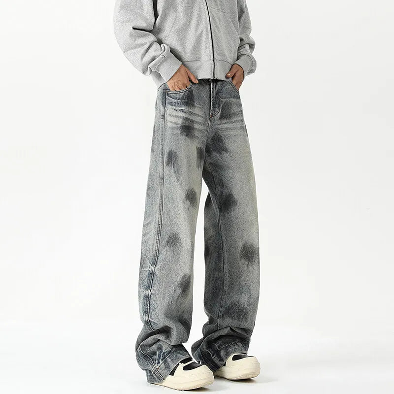 Riolio Jeans Men's New Denim Pants wash jeans New Fashion High Quality Washed Male Jeans Loose Wide Leg Trousers Straight Casual jean