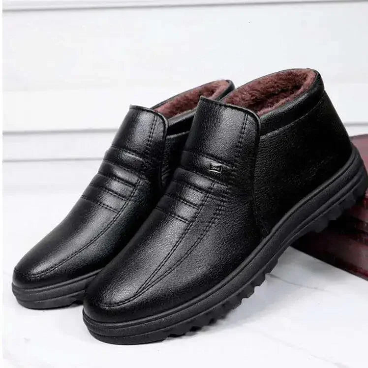 Riolio Winter Waterproof Men's Casual Leather Shoes Flannel High Top Slip-on Male Casual Shoes Rubber Warm Winter Shoes for Mens