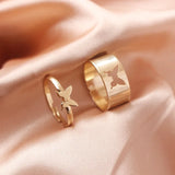 Riolio Valentines Day Gift Silver Color Butterfly Rings For Women Men Lover Couple Ring Set Friendship Engagement Wedding Band Open Ring Trend Jewelry