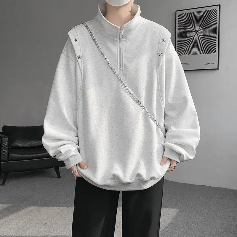 Riolio Men hoodie  Stand Collar Half Zip Sweatshirt Star Shoulder Design New Fashion Casual Streetwear Comfort Athletic Pullover