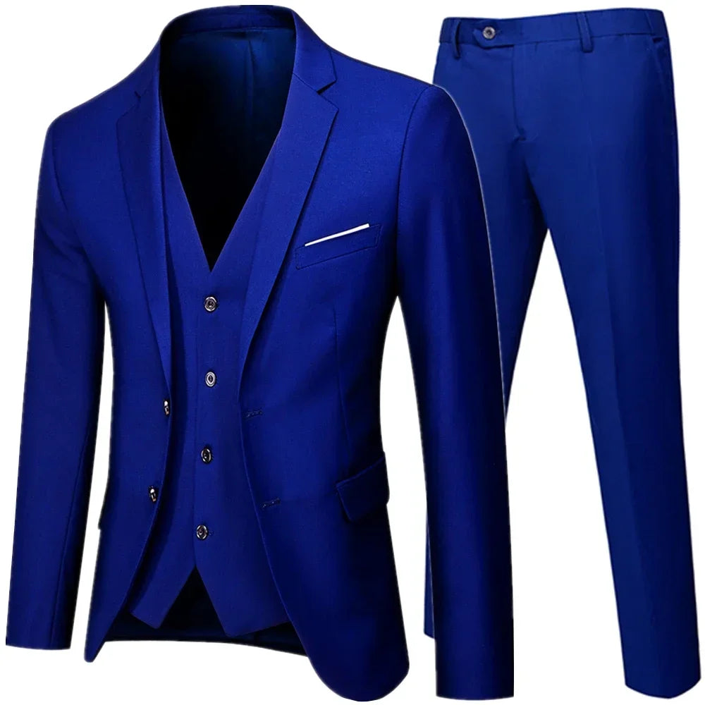 Riolio Business Suit Jacket Coat Blazers Trousers Waistcoat Men Wedding Three Pieces Pants Vest Large Size Professional Dress 3 Pcs Set