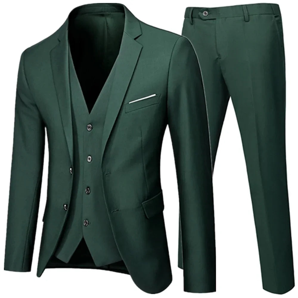 Riolio Business Suit Jacket Coat Blazers Trousers Waistcoat Men Wedding Three Pieces Pants Vest Large Size Professional Dress 3 Pcs Set