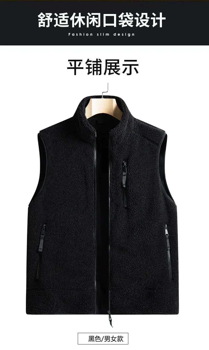 Riolio Outdoor Sleeveless Coats Vests Male Warm Cotton Waistcoat Autumn Jackets Thick Vests Man Classic  Lamb Cashmere Men Fleece Vest