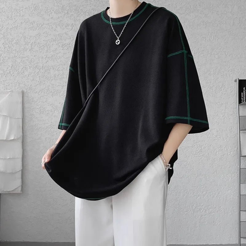 Riolio Summer Short Sleeve T-shirt Men Fashion Casual White Oversized T Shirt Men Streetwear Hip Hop Loose O-Neck Tshirt Mens Top S-2XL