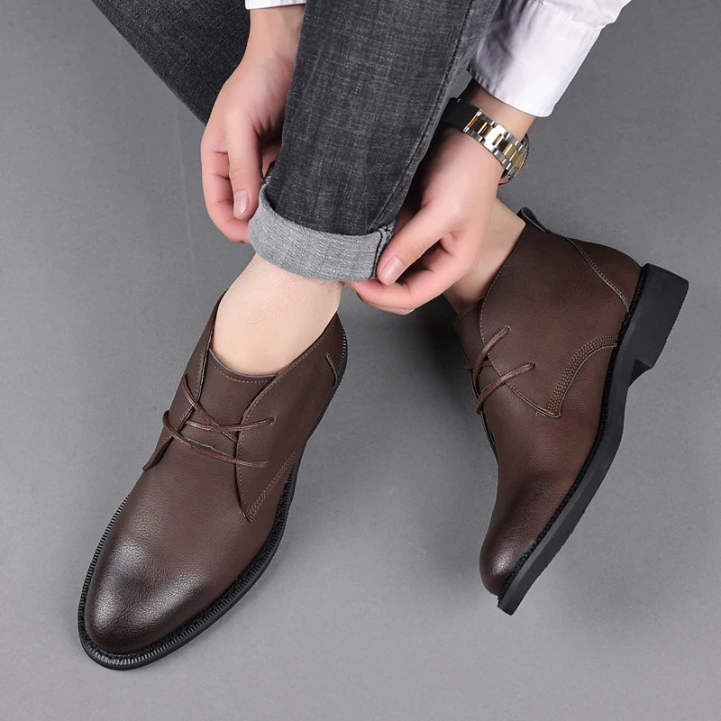 Riolio WELL DRESSED MEN High Gang Men's Leather Shoes Luxury and High-quality Brand Party Outdoor Motorcycle Daily Office Versatile Men's Leather Shoes