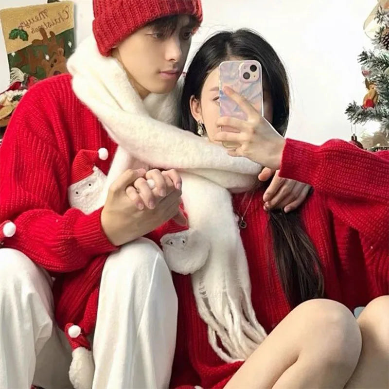 Riolio Red Christmas Sweater Man Santa Claus Sweaters American Vintage Women Sweater Couple Knitwears Pullovers New Winter Men's Knit