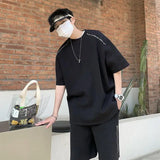 Riolio American Heavy Double Zipper Sports Suit Men's Summer Trendy Design Handsome Short-sleeved Shorts Casual Two-piece Set Urban