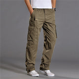 Riolio Men's Casual Cargo Cotton Pants Men Pocket Loose Straight Pants Elastic Work Trousers Brand Fit Joggers Male Large Size