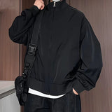 Riolio Black Mens Stand Collar Loose Fit Outdoor Spring Biker Jacket Casual Windbreaker Motorcycle Streetwear Trendy Daily Wear Coat