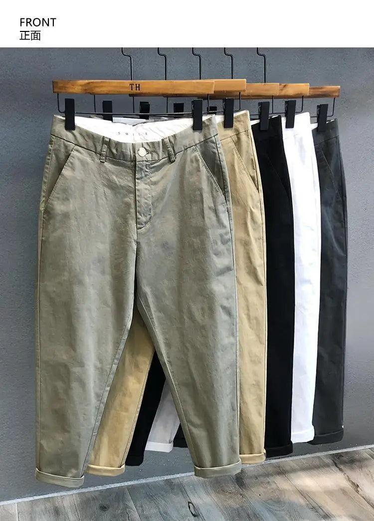Riolio Autumn Winter Men's Korean Fashion Casual Thin Small Straight Leg Korean Loose Crop Pants Comfortable Versatile Pants