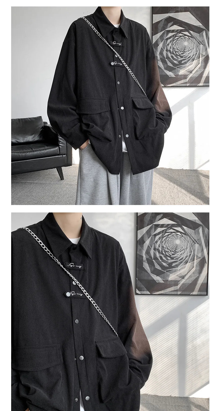Riolio Corduroy Shirt Men Casual Turn Down Button Long Sleeve Shirts Streetwear Leisure Luxury Clothing Chemise Homme