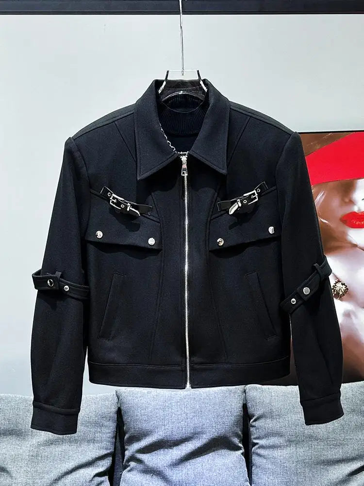 Riolio 2025 Autumn Metal Strap Design Jacket Korean Streetwear Men's Loose Handsome High Street High-end Versatile Workwear Jacket