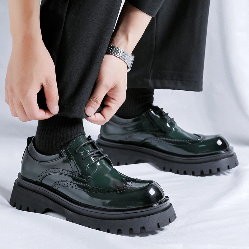 Riolio WELL DRESSED MEN Brogue Trendy British Style Thick Soled Men's Shoes Versatile Business and Leisure Style Wedding Party Men's Elevated Shoes