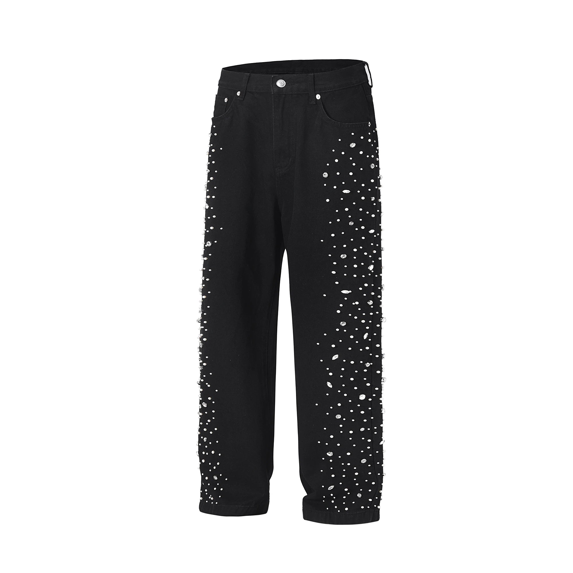 Riolio Full Rhinestone Print Washed Blue Baggy Jeans Mens and Women Ropa Hombre Streetwear Solid Casual Denim Trousers Loose Cargos
