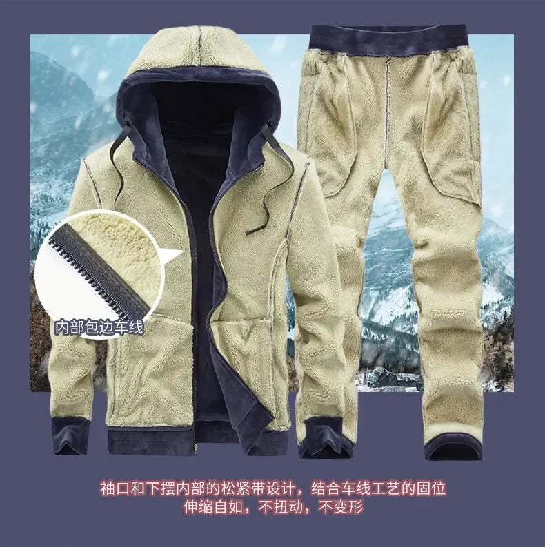Riolio Hooded Sweat shirt+Pant 2-piece Sets Men Set Sports Suit Fleece Thickened Sportswear Casual Men Tracksuit Winter male Tracksuit