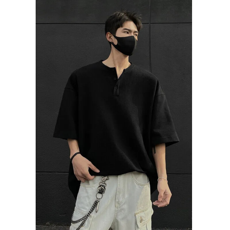 Riolio Summer Short Sleeved T-shirt Men White Checkered T Shirt Men Streetwear Korean Loose Round Neck T Shirt Mens Top Large Size 4XL