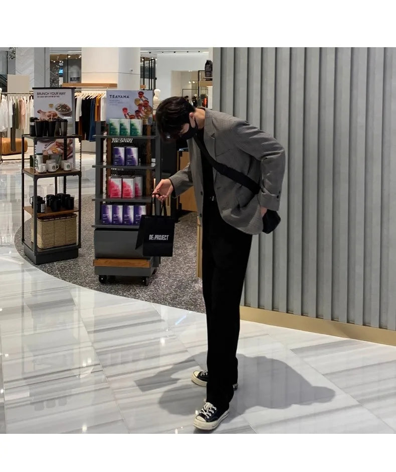 Riolio New Korean Fashion Men Suit Pants Light Luxury Business All-match Straight Slim-fit Casual Trousers Premium Elegant Dress Pants