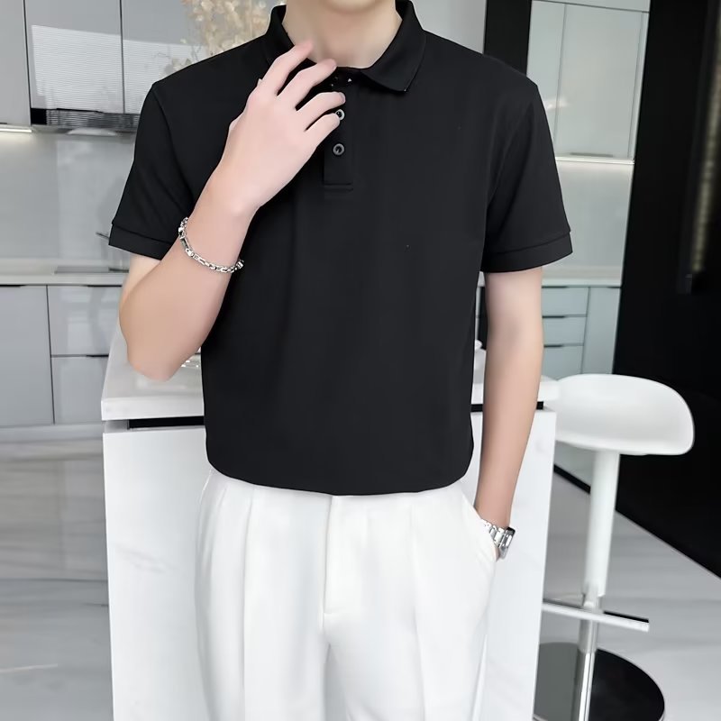Riolio Spring Summer Knit Polo Shirt Men Casual Turn-down Collar Button Fashion Striped Solid Slim Tops Newest Ice Silk Cotton Knitwear