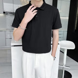 Riolio Spring Summer Knit Polo Shirt Men Casual Turn-down Collar Button Fashion Striped Solid Slim Tops Newest Ice Silk Cotton Knitwear