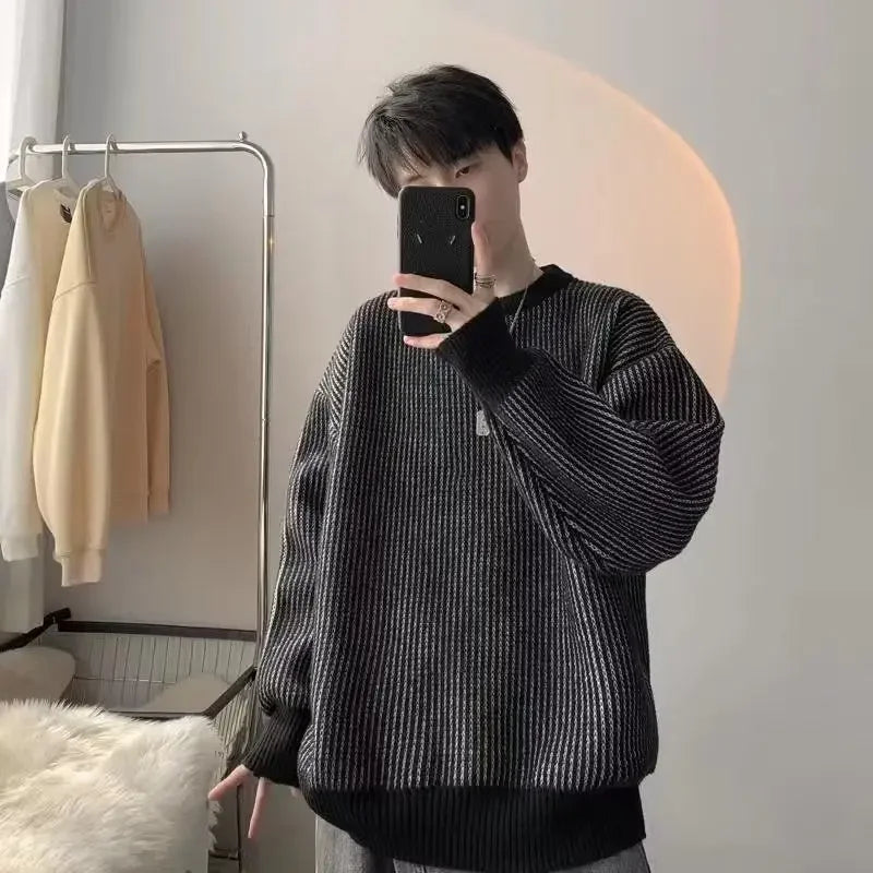 Riolio Hip hop street fashion men and women individuality simple striped sweater couple loose retro autumn and winter knitwear top y2k