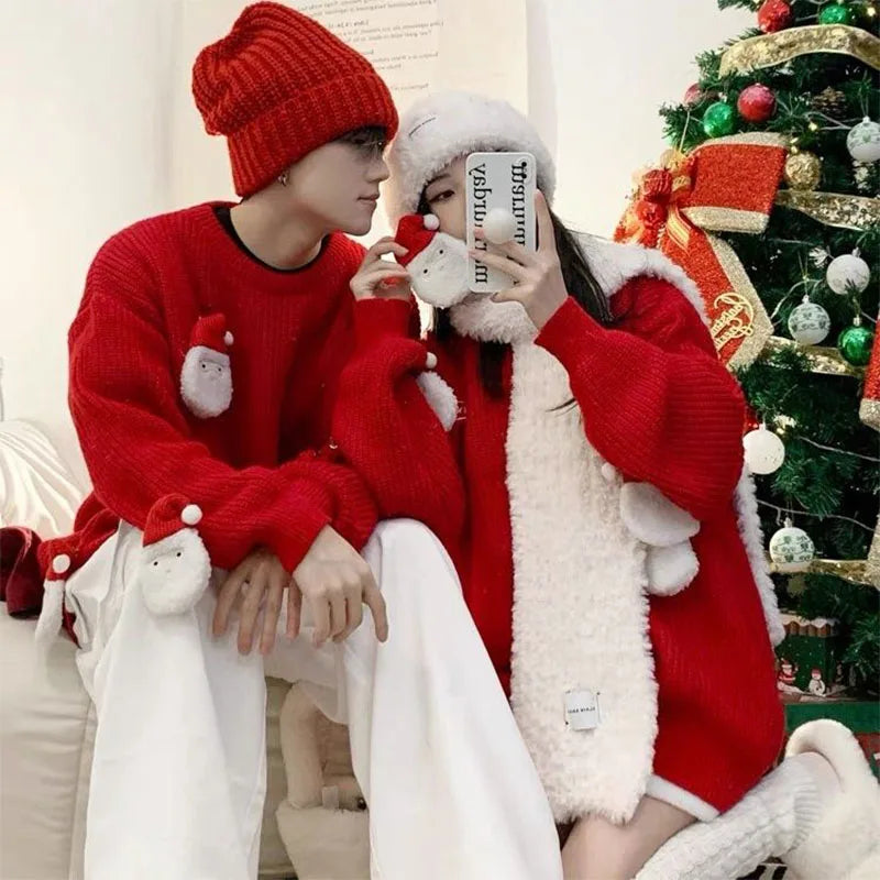 Riolio Red Christmas Sweater Man Santa Claus Sweaters American Vintage Women Sweater Couple Knitwears Pullovers New Winter Men's Knit