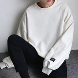Riolio Autumn and Winter Men's Long-Sleeved Crewneck Pullover Sweatshirt Solid Color Loose New Plush British College Style Undershirt