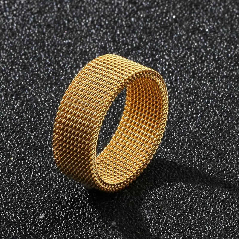 Riolio New 8mm Wide Stainless Steel Rings Titanium Couple Rings Deformable Mesh Accessories for Women Men Jewelry Wedding Gift