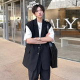 Riolio Mens Summer Sleeveless Jacket Casual Vest Suit Collar Loose Lightweight Outdoor Streetwear Breathable Top Clothing Male Fashion