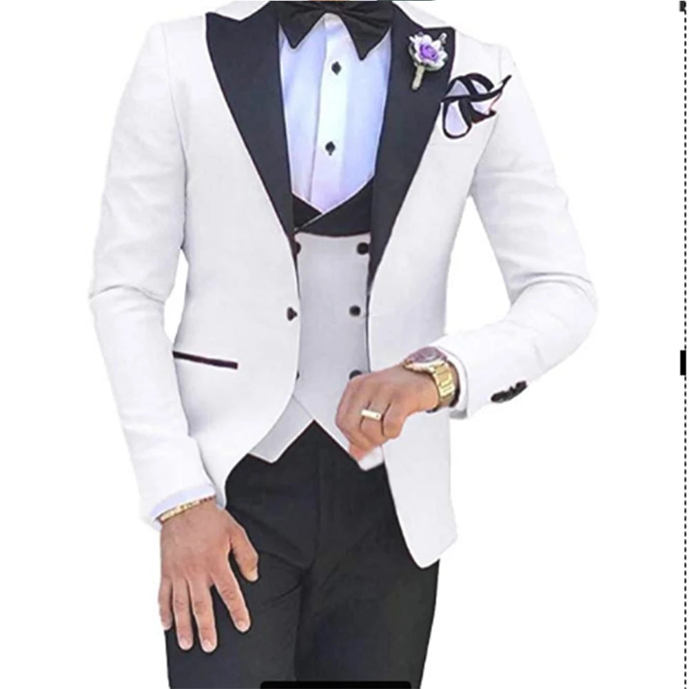 Riolio prom suit Men 3 Pieces Suits For Men Custom Made Groom Groomsmen Tuxedos Wedding Men Suit Terno Masculino(Jacket+Pant+Vest)
