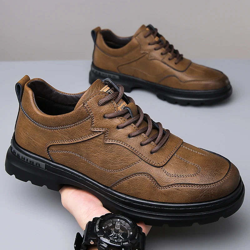 Riolio Men's Business Leather Shoes Soft Moccasin Shoes Comfortable Casual Shoes for Men Autumn Solid Black White Men Sneakers