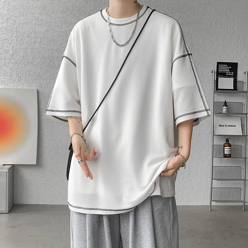 Riolio Summer Short Sleeve T-shirt Men Fashion Casual White Oversized T Shirt Men Streetwear Hip Hop Loose O-Neck Tshirt Mens Top S-2XL