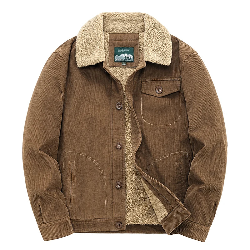 Riolio Winter Mens Jacket Warm Corduroy Jackets and Coats Fur Collar Winter Casual Coats Outwear Male Thermal Cotton Jacket Streetwear