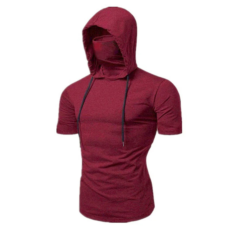Riolio Summer Hooded T-Shirt Stretch Pullover Slim Fitness Personality Stretch Leisure Sport Shirt Ninja Suit Short-sleeved Mask Top
