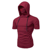 Riolio Summer Hooded T-Shirt Stretch Pullover Slim Fitness Personality Stretch Leisure Sport Shirt Ninja Suit Short-sleeved Mask Top