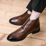 Riolio Men Perforated Detail Lace-up Front Dress Boots Business Office Dress Shoes