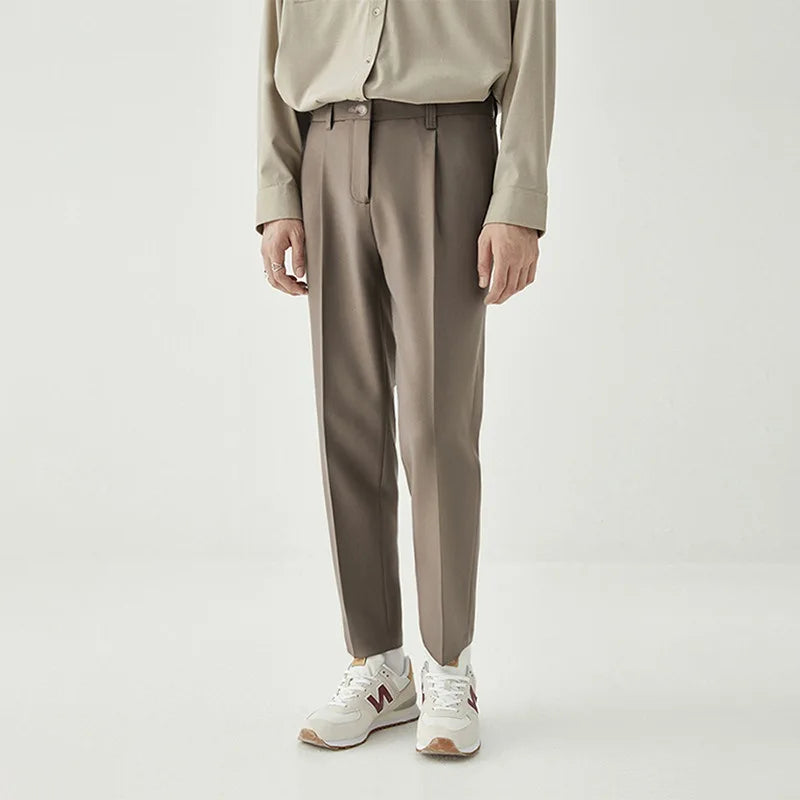 Riolio Men Light Luxury Naples Slim-fit Dress Pants Fashion Casual Solid Color British Retro Premium Elegant Popular Leisure Suit Pants