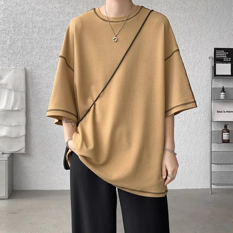 Riolio Summer Short Sleeve T-shirt Men Fashion Casual White Oversized T Shirt Men Streetwear Hip Hop Loose O-Neck Tshirt Mens Top S-2XL