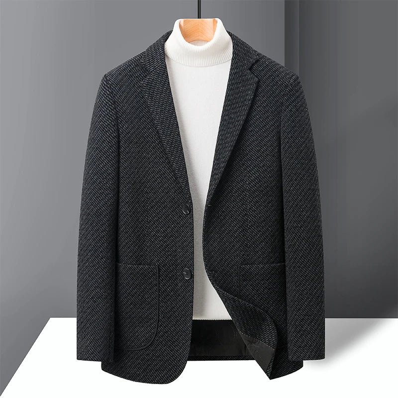Riolio High-quality Thousand-bird Check Double-sided Woolen Coat for Men Korean Casual Suit Collar Short Casual Woolen Coat  Blazers