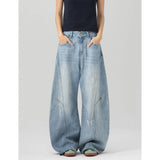 Riolio American high street men and women retro washed distressed curved knife jeans couple hip-hop loose trendy wide leg casual pants