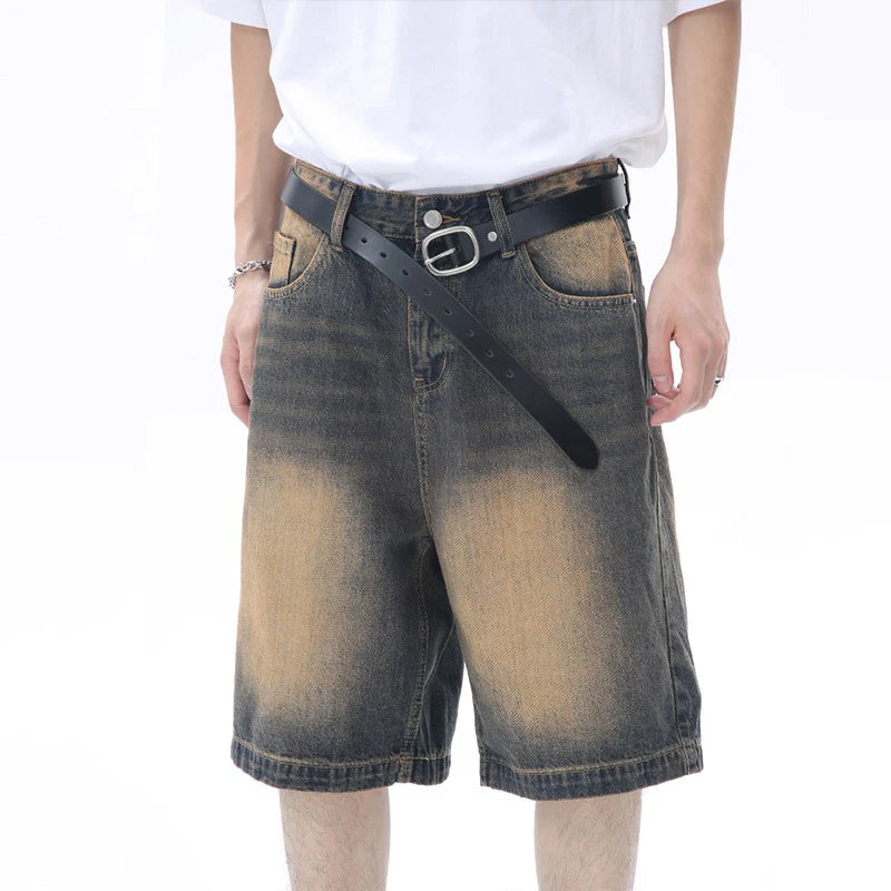 Riolio Men Designer Brand Casual Shorts Male Baggy Streetwear Knee Lenght Denim Short Pants Summer Fashion Daily Wide Leg Short Jeans