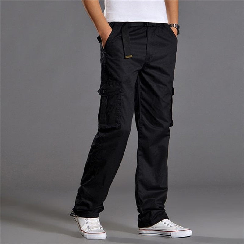 Riolio Men's Casual Cargo Cotton Pants Men Pocket Loose Straight Pants Elastic Work Trousers Brand Fit Joggers Male Large Size