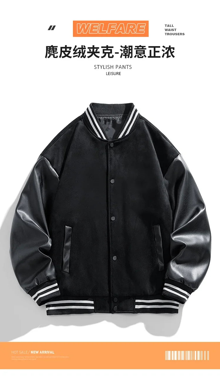 Riolio Bomber Wool Coat Premium Varsity Leather Wool Jacket High Street Jacket Men's Varsity Baseball College Leather Sleeves