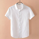 Riolio Breathable Linen Shirt Men's Short-sleeved Slim Bodysuit Thin Lapel Youth Casual White Shirt
