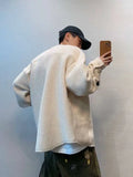 Riolio Hong Kong Style Retro Coat Versatile Solid Color Lamb Fur Plus Velvet Shirt Fashion High-end Autumn Winter Loose Fleece Jacket