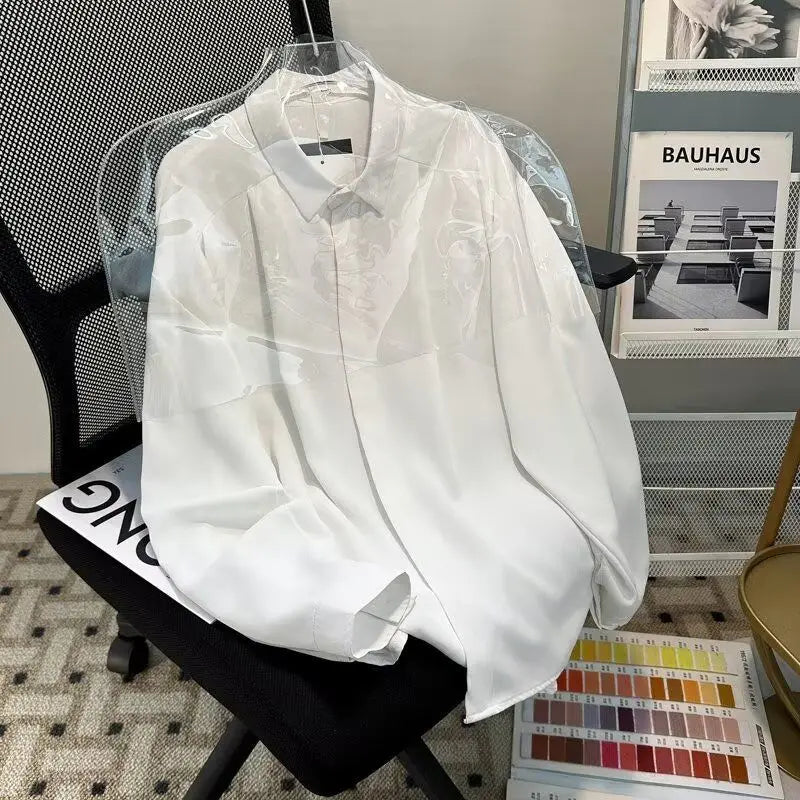 Riolio Korean High-end Long-sleeved Shirt Men's Solid Color High-end Droop Top Spring and Autumn Loose Handsome Shirt Chic Streetwear