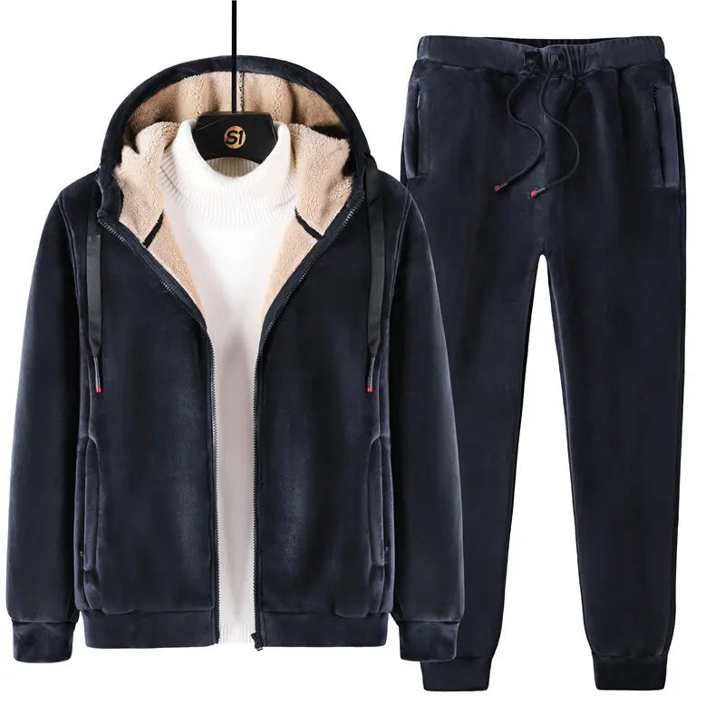 Riolio Men Winter Fashion Plus Size Casual Hoodies+Pants Set Hooded Clothes 2023 Thick Sportswear Warm Fleece Tracksuit Mens Warm Sets