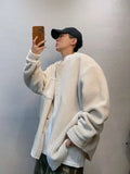 Riolio Hong Kong Style Retro Coat Versatile Solid Color Lamb Fur Plus Velvet Shirt Fashion High-end Autumn Winter Loose Fleece Jacket